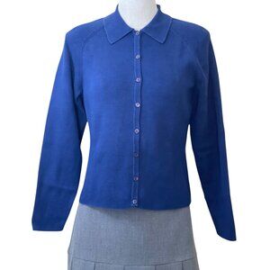 Vtg Talbots Navy Blue Button Down Polo Collar Short Waisted Sweater Top Size XS
